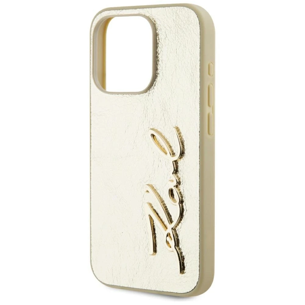 Karl Lagerfeld Wrinkled PU Signature Logo dėklas telefonui Apple iPhone 15 Pro aukso spalvos
