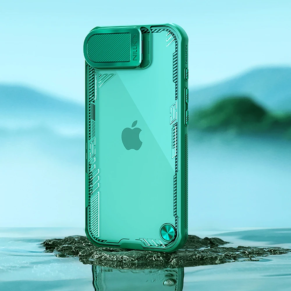 Nillkin Iceblade Prop dėklas su Lens dėklas and Stand skirtas Apple iPhone 16e – žalios spalvos