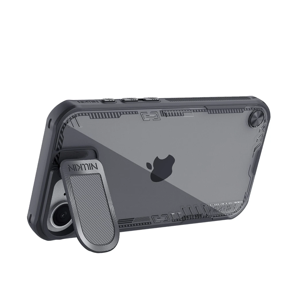 Nillkin Iceblade Prop dėklas su Lens dėklas and Stand skirtas Apple iPhone 16e – juodos spalvos
