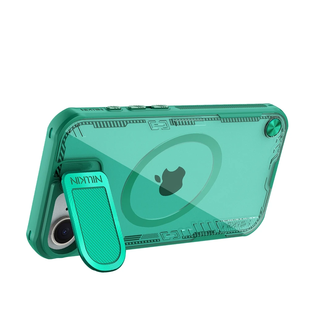 Nillkin Iceblade Prop Magnetic dėklas su Camera dėklas and Stand skirtas Apple iPhone 16e – žalios spalvos