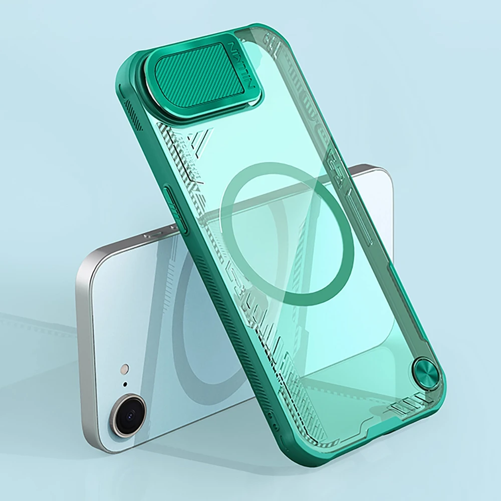 Nillkin Iceblade Prop Magnetic dėklas su Camera dėklas and Stand skirtas Apple iPhone 16e – žalios spalvos