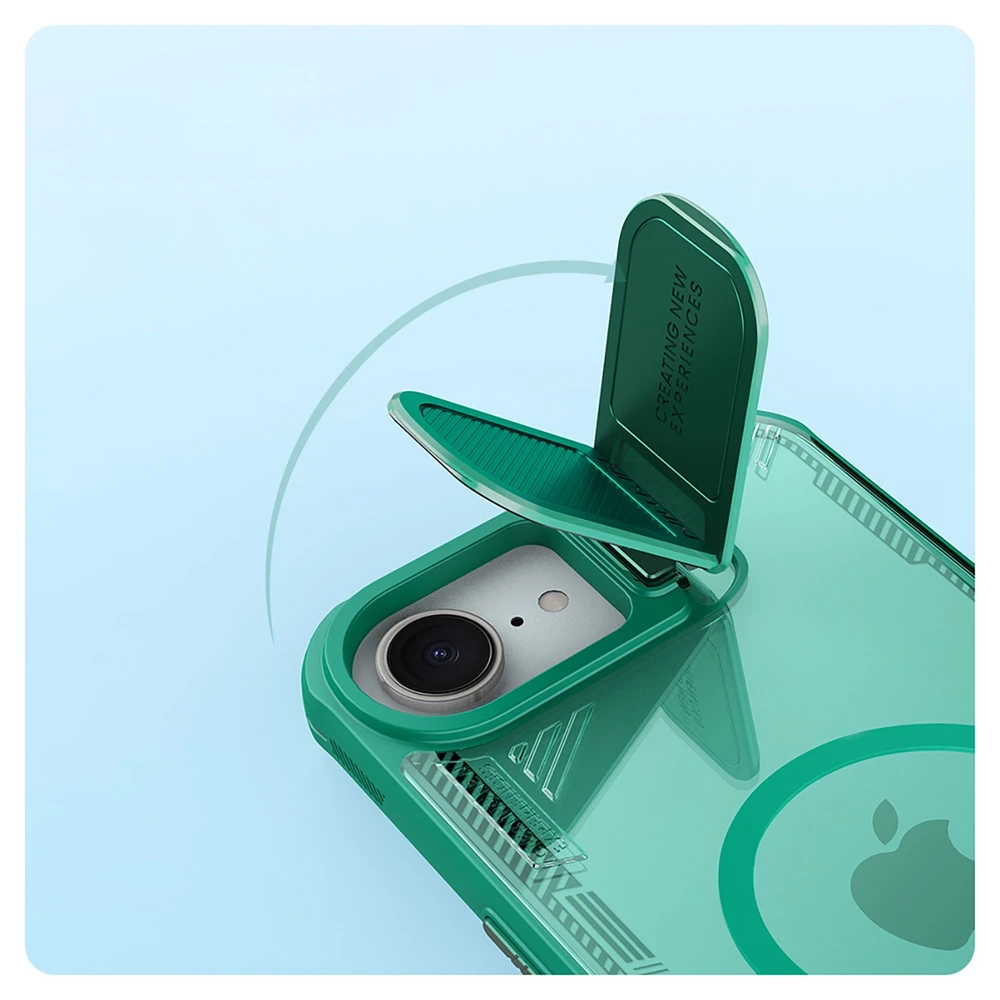 Nillkin Iceblade Prop Magnetic dėklas su Camera dėklas and Stand skirtas Apple iPhone 16e – žalios spalvos