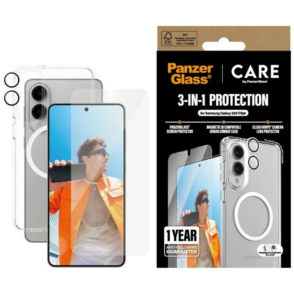 Panzer Glass Apsauginis rinkinys CARE by PanzerGlass Flagship 3in1 Dėklas+Apsauginis stiklas+Kameros lešio apsauga skirta Samsung Galaxy S25 Edge