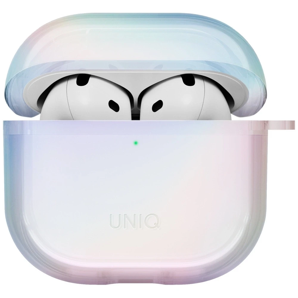 „Uniq Iridescia“ dėklas, skirtas „AirPods 4“ ausinėms, pakabinamas dėklas – holografinis baltas