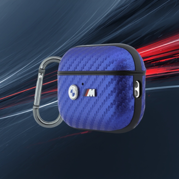Dėklas BMW M Carbon Metal Logo, skirtas AirPods Pro 3, šviesiai mėlynos spalvos aprašymas - Prekės nuotrauka