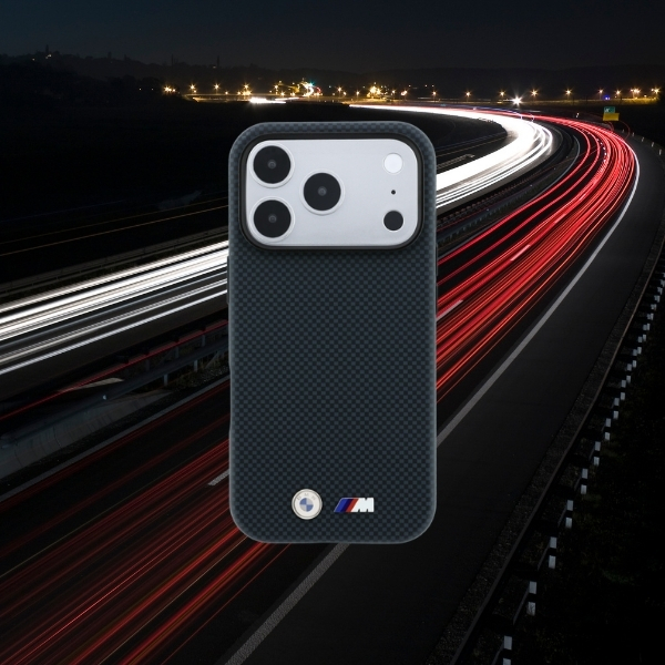 Dėklas BMW M Quadrille Kevlar Metal Logo MagSafe Case, skirtas iPhone 17 Pro / 18 Pro – tamsiai mėlyna aprašymas - Prekės nuotrauka