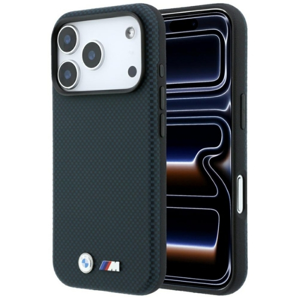 Dėklas BMW M Quadrille Kevlar Metal Logo MagSafe Case, skirtas iPhone 17 Pro / 18 Pro – tamsiai mėlyna aprašymas - Prekės nuotrauka