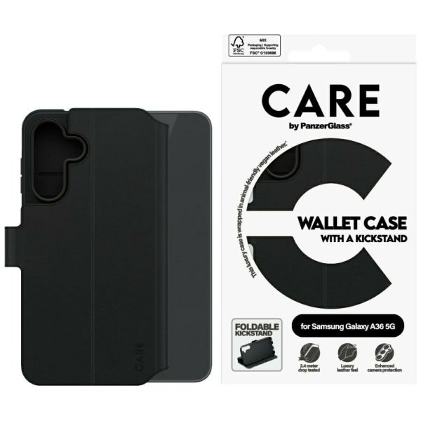 Panzer Glass CARE by PanzerGlass Feature Wallet Kickstand Samsung Galaxy A36 5G dėklas telefonui juodos spalvos aprašymas - Prekės nuotrauka Panzer Glass CARE by PanzerGlass Feature Wallet Kickstand Samsung Galaxy A36 5G dėklas telefonui juodos spalvos aprašymas - Prekės nuotrauka