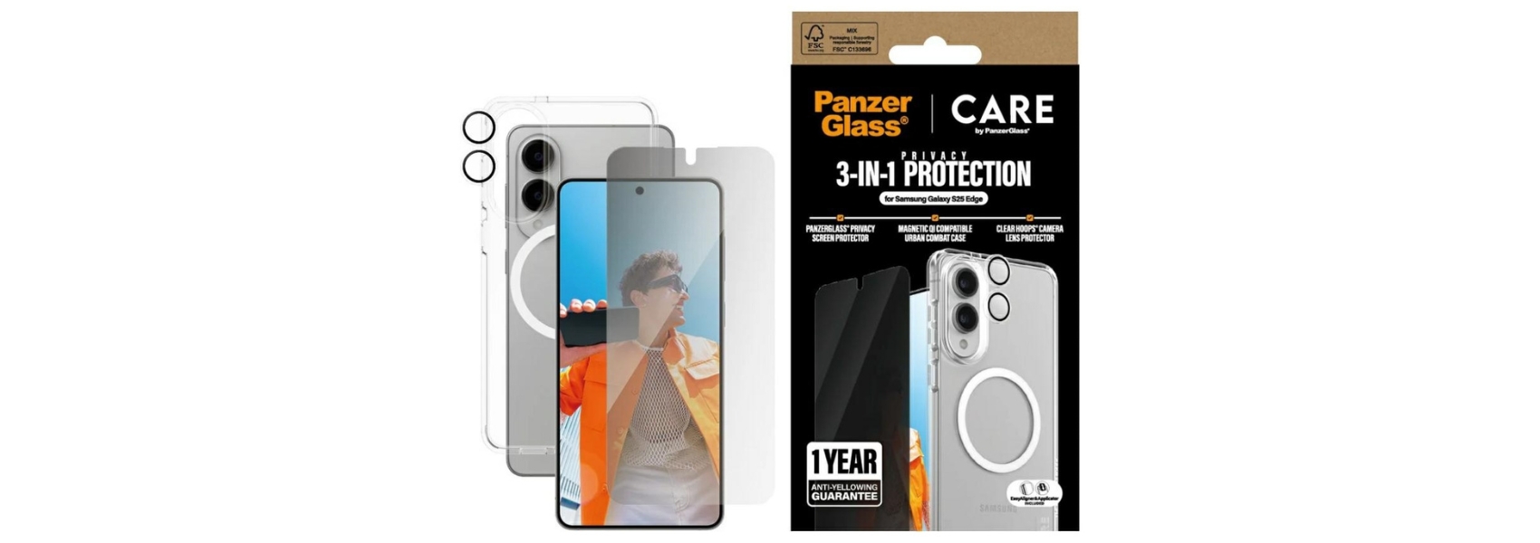 Panzer Glass Apsauginis rinkinys CARE by PanzerGlass Flagship 3in1 Dėklas+Apsauginis stiklas su privatumo filtru+Kameros lešio apsauga skirta Samsung Galaxy S25 Edge aprašymas - Prekės nuotrauka Panzer Glass Apsauginis rinkinys CARE by PanzerGlass Flagship 3in1 Dėklas+Apsauginis stiklas su privatumo filtru+Kameros lešio apsauga skirta Samsung Galaxy S25 Edge aprašymas - Prekės nuotrauka