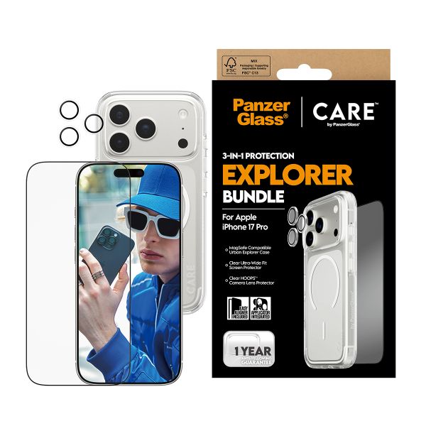 „Panzer Glass CARE by PanzerGlass Flagship Explorer 3in1“ dėklas + stiklas + objektyvas, skirtas „iPhone 17 Pro Max“. aprašymas - Prekės nuotrauka