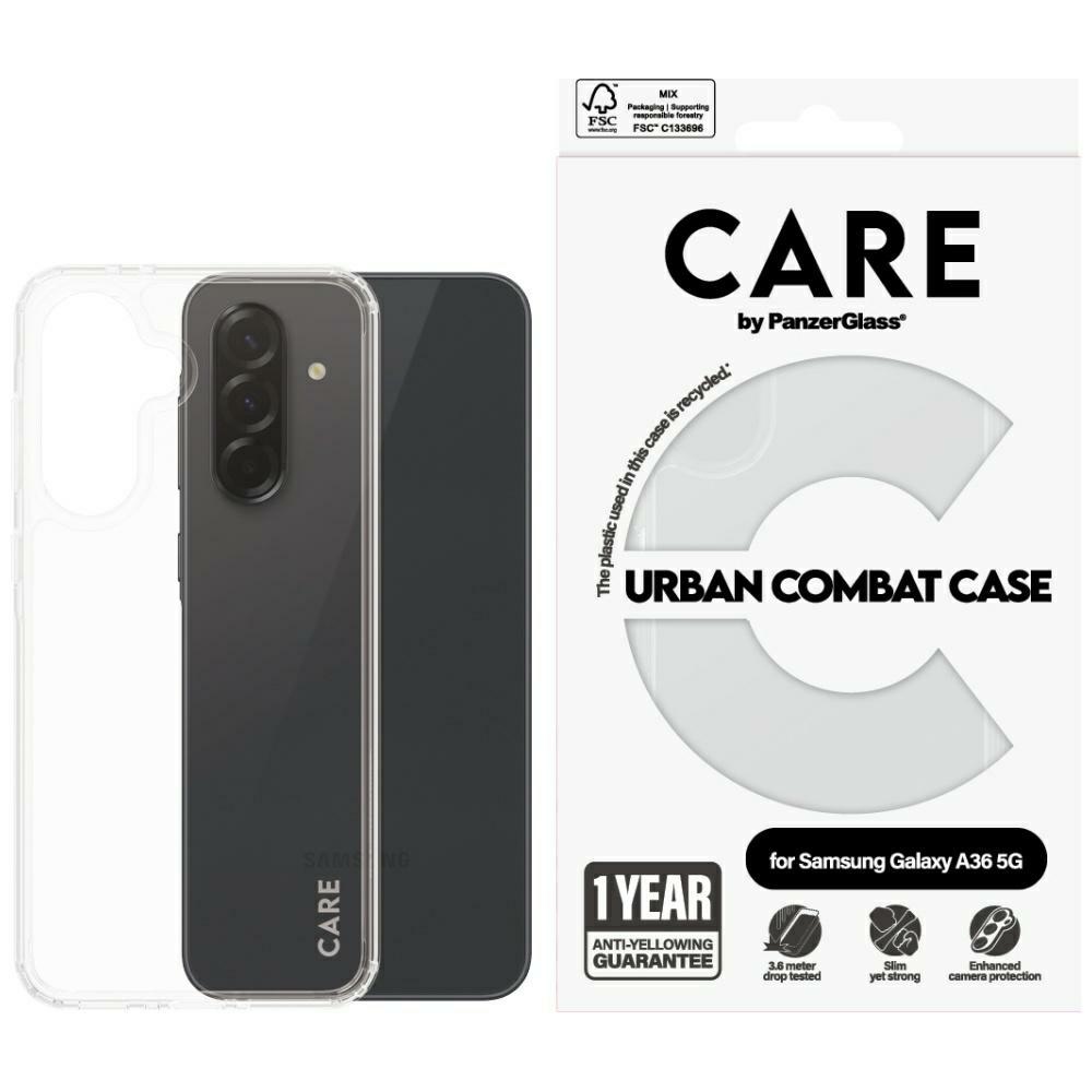 Panzer Glass CARE by PanzerGlass Flagship Urban Combat Samsung Galaxy A36 5G dėklas telefonui skaidrus aprašymas - Prekės nuotrauka Panzer Glass CARE by PanzerGlass Flagship Urban Combat Samsung Galaxy A36 5G dėklas telefonui skaidrus aprašymas - Prekės nuotrauka