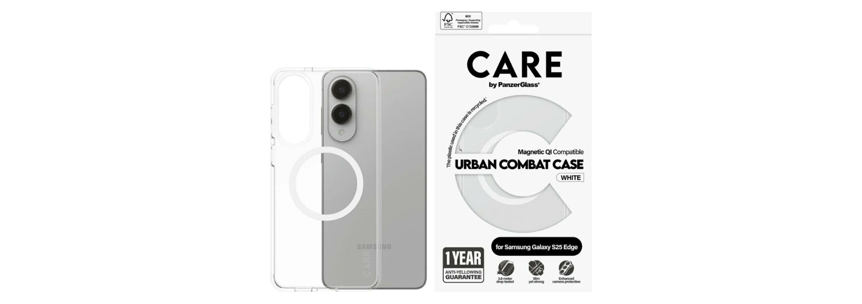 Panzer Glass Dėklas CARE by PanzerGlass Flagship Urban Combat Baltas QI skirta Samsung Galaxy S25 Edge skaidrus aprašymas - Prekės nuotrauka