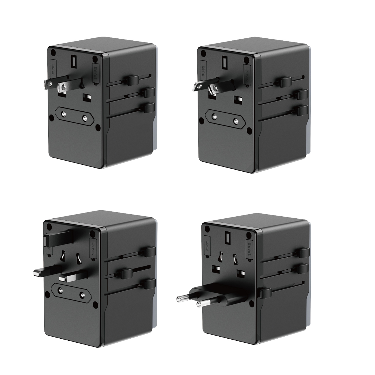 Dudao A65Pro 65W EU / US / JP / AUS / UK travel adapter 2x USB-C 2x USB-A - juodos spalvos aprašymas - Prekės nuotrauka