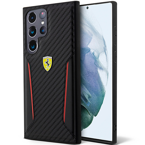 Dėklas Ferrari Carbon Contrast Edges na Samsung Galaxy S23 Ultra - juoda aprašymas - Prekės nuotrauka