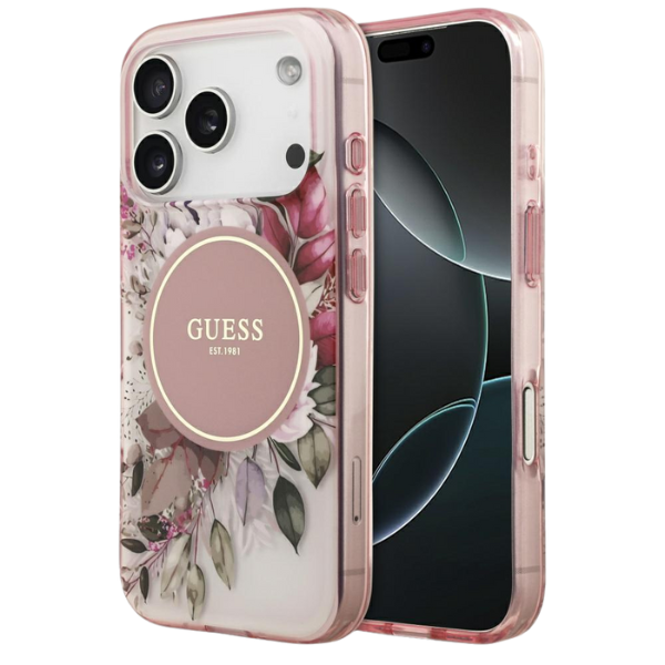 Dėklas Guess IML Flower & Tonal Circle MagSafe na iPhone 18 Pro Max / 17 Pro Max - rožinė aprašymas - Prekės nuotrauka