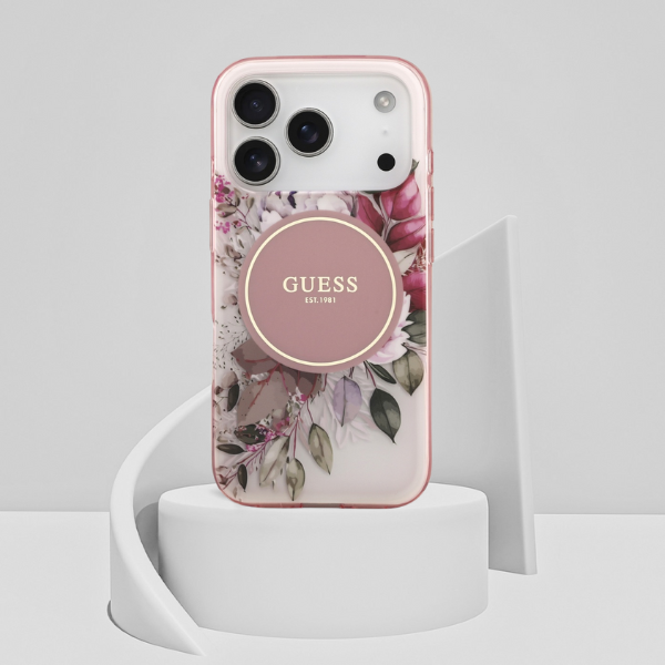 Dėklas Guess IML Flower & Tonal Circle MagSafe na iPhone 18 Pro Max / 17 Pro Max - rožinė aprašymas - Prekės nuotrauka