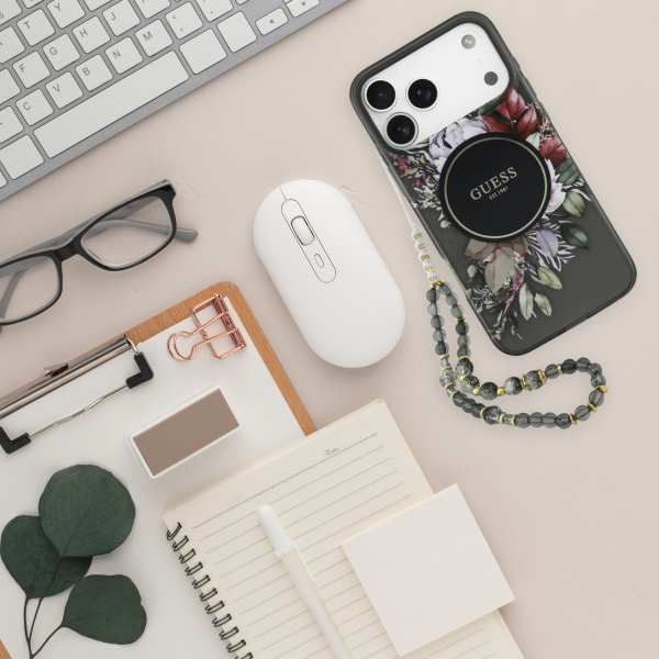 Dėklas Guess IML Flowers Pearl Strap MagSafe, skirtas iPhone 18 Pro Max / 17 Pro Max, juodas aprašymas - Prekės nuotrauka