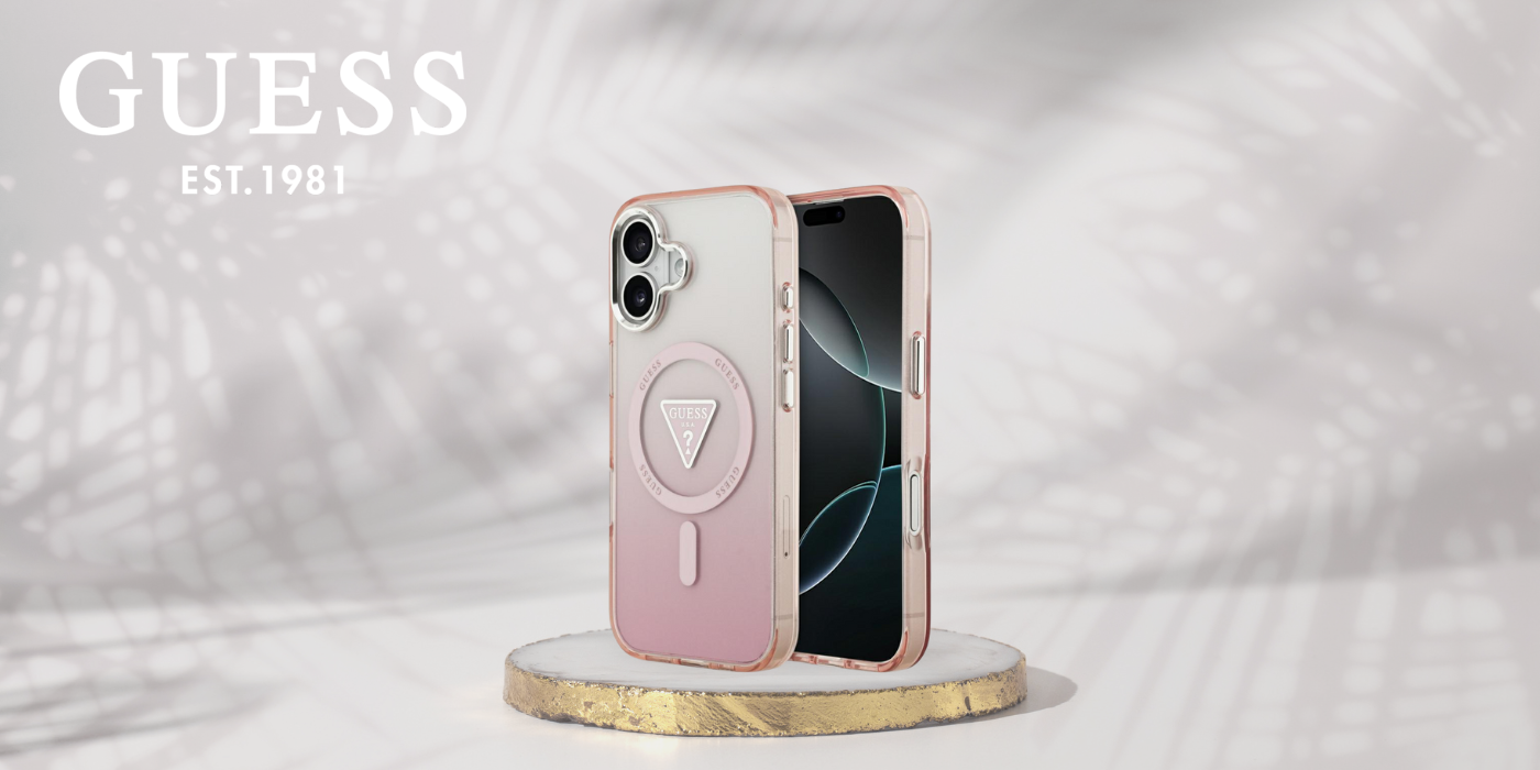 Dėklas Guess IML Gradient Triangle Logo MagSafe na iPhone 17 - rožinė aprašymas - Prekės nuotrauka