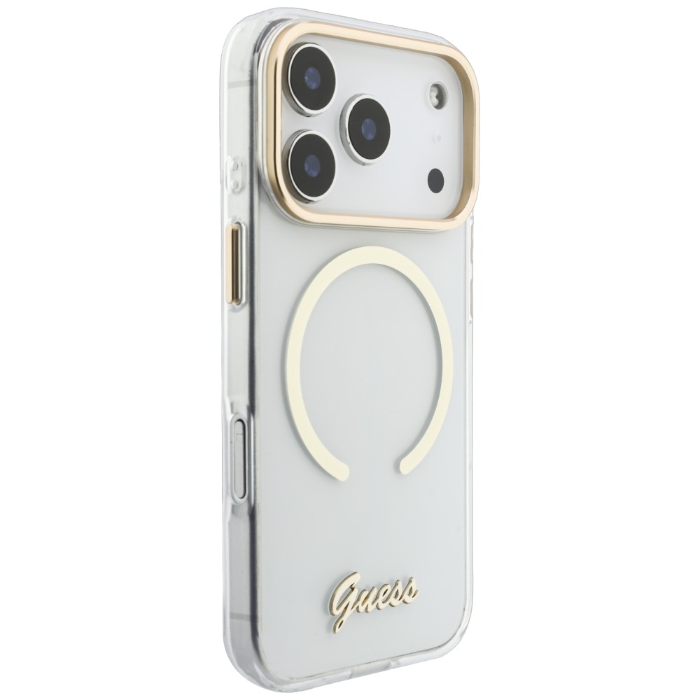 Dėklas Guess IML Script Metal MagSafe na iPhone 18 Pro / 17 Pro - skaidrus aprašymas - Prekės nuotrauka