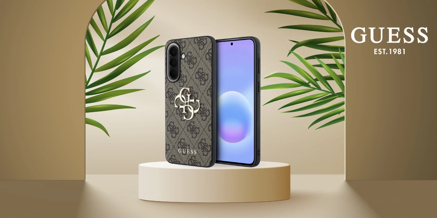 Dėklas Guess Leather 4G Metal Logo na Samsung Galaxy A57 5G - ruda aprašymas - Prekės nuotrauka