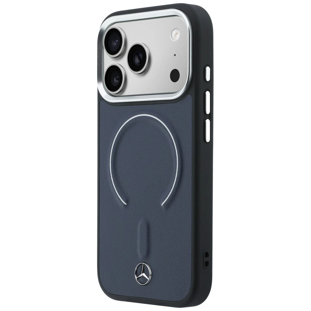 Dėklas Mercedes Leather 3D MagSafe na iPhone 17 Pro Max - tamsiai mėlyna aprašymas - Prekės nuotrauka