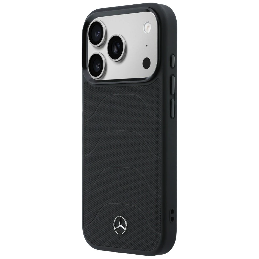 Dėklas Mercedes Leather Mesh with Bow Line MagSafe do iPhone 17 Pro Max juoda aprašymas - Prekės nuotrauka