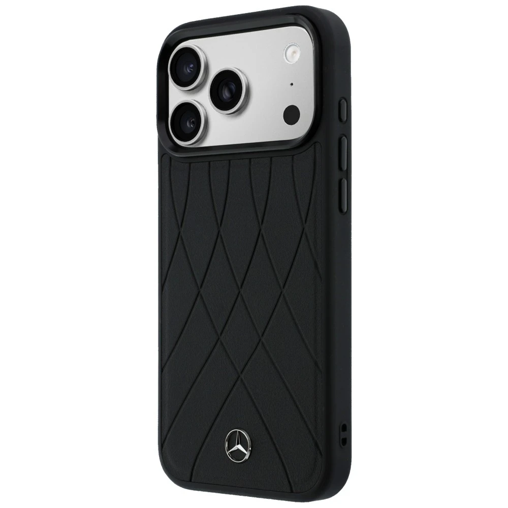 Dėklas Mercedes Leather with Crossed Lines MagSafe do iPhone 17 Pro Max juoda aprašymas - Prekės nuotrauka
