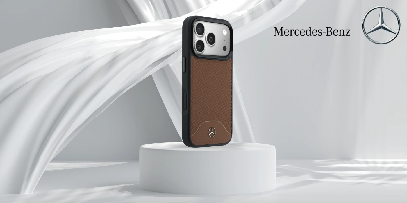 Dėklas Mercedes Leather Wood Effect and Curve MagSafe na iPhone 17 Pro - ruda aprašymas - Prekės nuotrauka