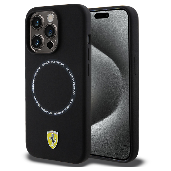 „Ferrari“ spausdinto žiedo formos „MagSafe“ dėklas, skirtas „iPhone 15 Pro Max“ – juodas aprašymas - Prekės nuotrauka