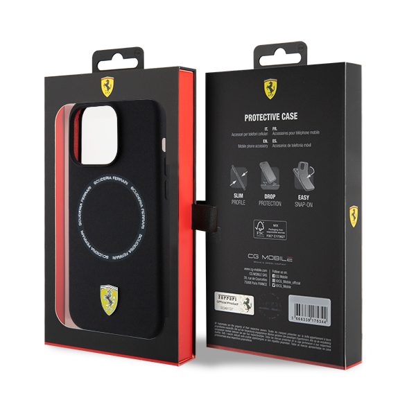 „Ferrari“ spausdinto žiedo formos „MagSafe“ dėklas, skirtas „iPhone 15 Pro Max“ – juodas aprašymas - Prekės nuotrauka