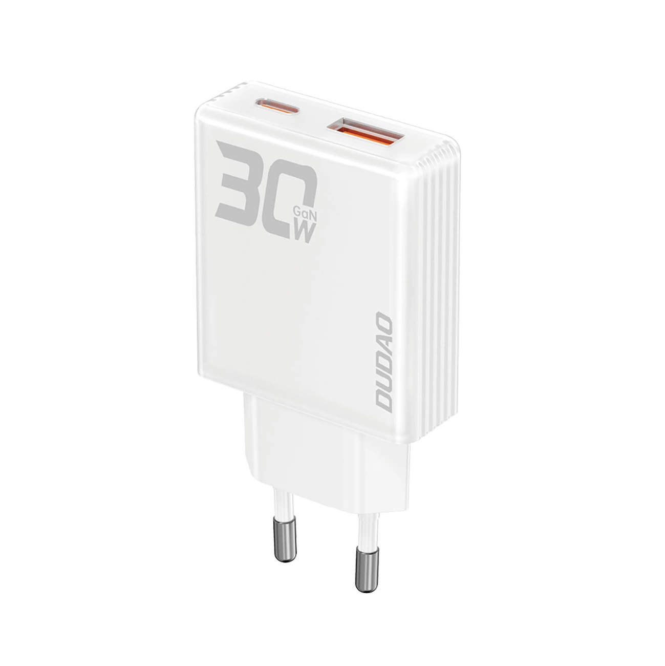 GaN Dudao A30EUT 30W USB-A / USB-C laidinis įkroviklis + USB-C – USB-C kabelis – baltos spalvos aprašymas - Prekės nuotrauka