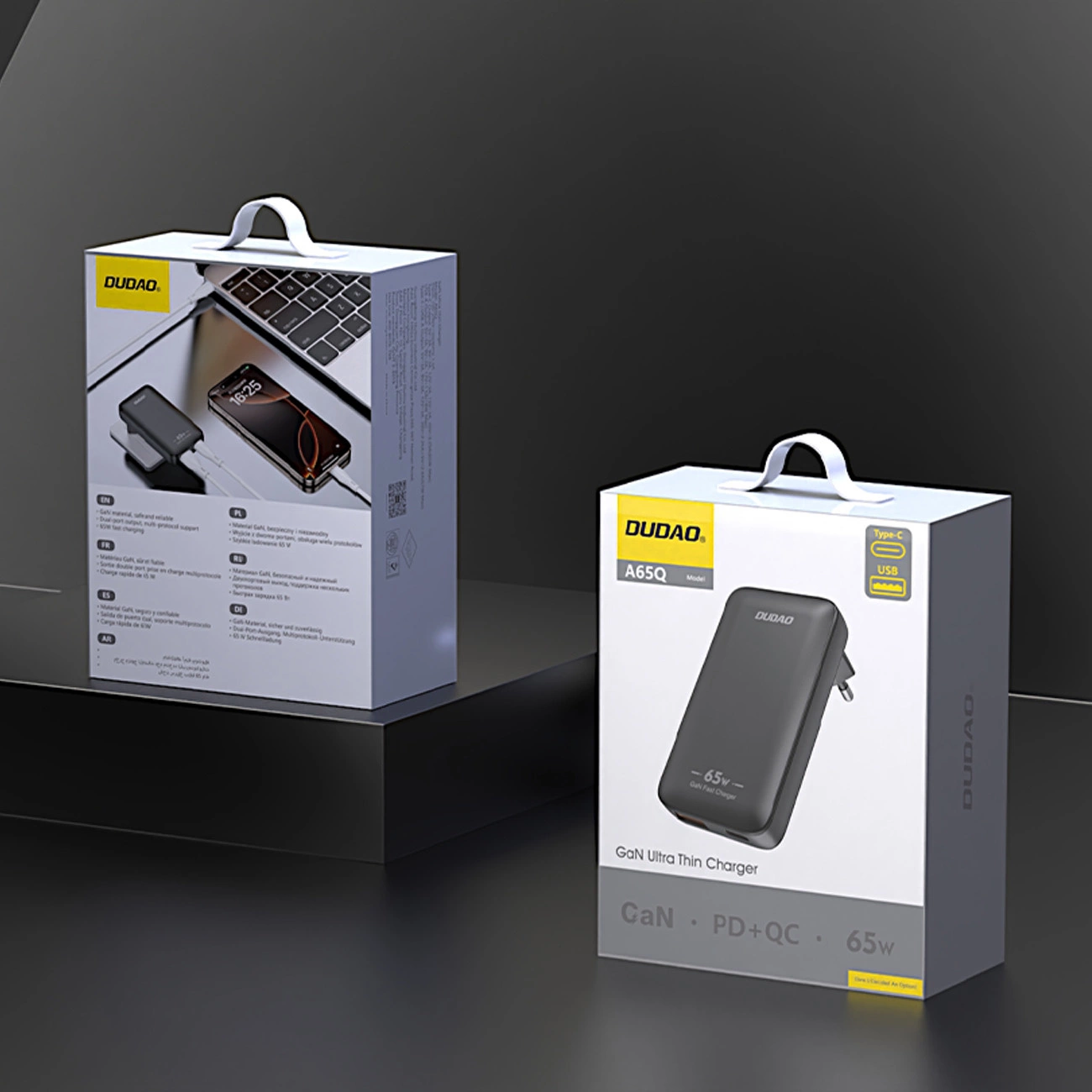 GaN Dudao A65Q 65W USB-A / USB-C PD Ultra-Thin Travel laidinis įkroviklis EU / US – juodos spalvos aprašymas - Prekės nuotrauka GaN Dudao A65Q 65W USB-A / USB-C PD Ultra-Thin Travel laidinis įkroviklis EU / US – juodos spalvos aprašymas - Prekės nuotrauka