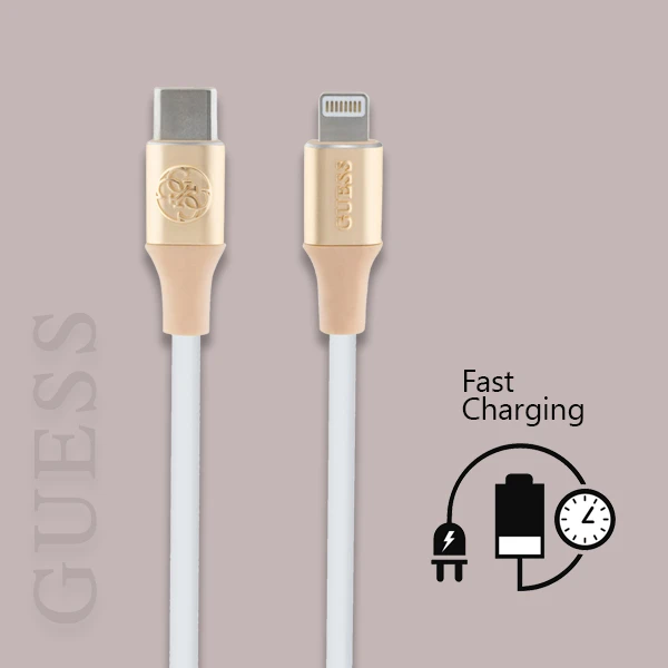 Guess Ebossed Logo USB-C / Lightning kabelis 1.5m fast charging - aukso spalvos aprašymas - Prekės nuotrauka