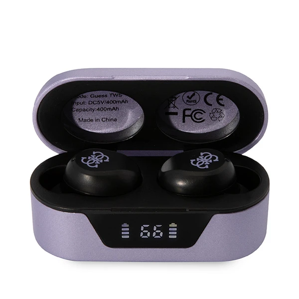 Guess GUTWST31EU TWS Bluetooth ausinės + įkrovimo stotelė violetinės spalvos aprašymas - Prekės nuotrauka Guess GUTWST31EU TWS Bluetooth ausinės + įkrovimo stotelė violetinės spalvos aprašymas - Prekės nuotrauka