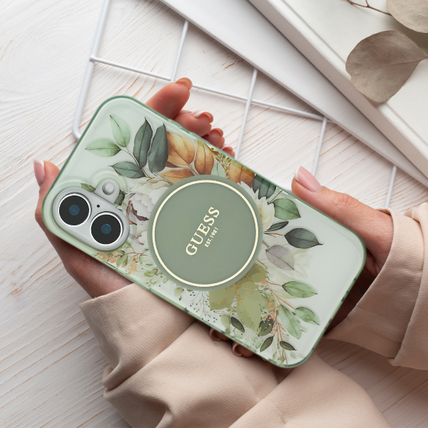 Guess IML Flower & Tonal Circle MagSafe Apple iPhone 16 Pro - dėklas telefonui žalios spalvos aprašymas - Prekės nuotrauka Guess IML Flower & Tonal Circle MagSafe Apple iPhone 16 Pro - dėklas telefonui žalios spalvos aprašymas - Prekės nuotrauka