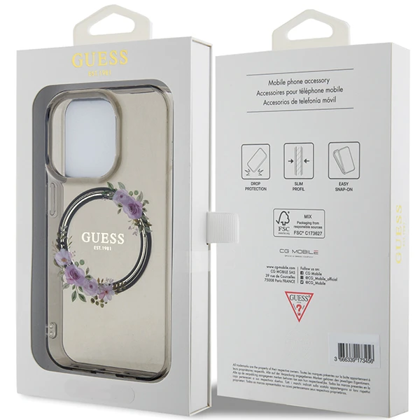 Guess IML Flowers Wreath MagSafe Apple iPhone 15 / 14 / 13 – dėklas telefonui juodos spalvos aprašymas - Prekės nuotrauka Guess IML Flowers Wreath MagSafe Apple iPhone 15 / 14 / 13 – dėklas telefonui juodos spalvos aprašymas - Prekės nuotrauka