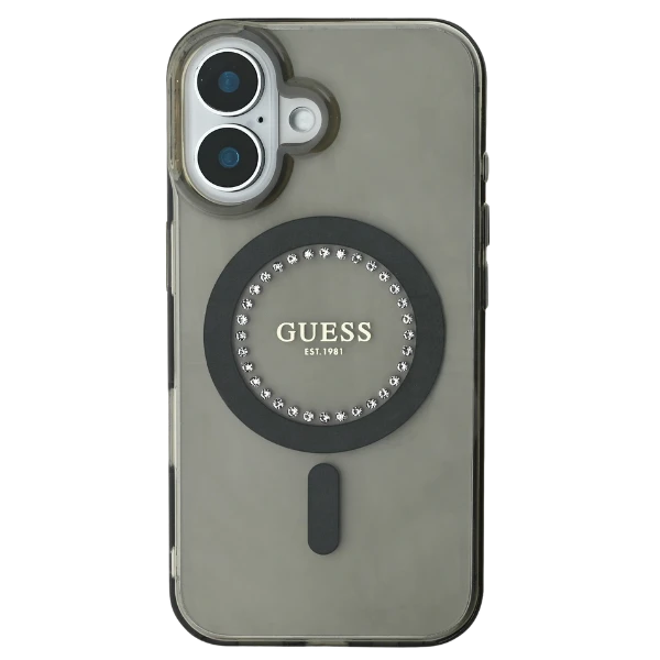 Guess IML Rhinestones MagSafe Apple iPhone 16 Pro Max - dėklas telefonui juodos spalvos aprašymas - Prekės nuotrauka