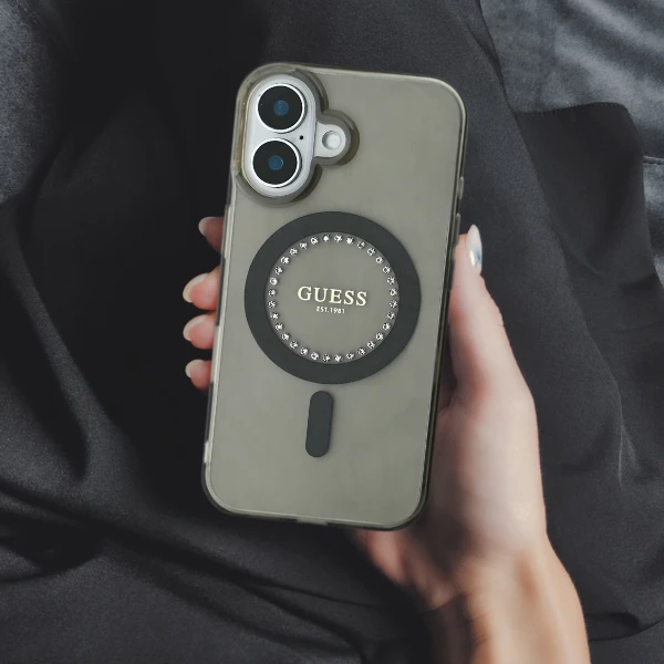 Guess IML Rhinestones MagSafe Apple iPhone 16 Pro Max Case - dėklas telefonui žalios spalvos aprašymas - Prekės nuotrauka