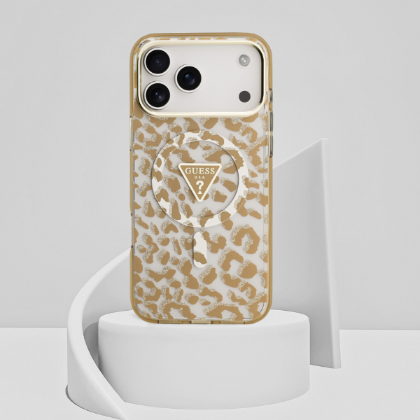 Dėklas Guess Leopard Glitter MagSafe Case for iPhone 17 Pro - Brown aprašymas - Prekės nuotrauka