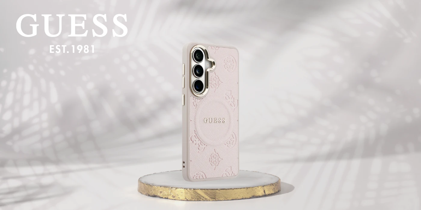 Guess „Saffiano Peony“ reljefinio žiedo formos „MagSafe“ dėklas, skirtas „Samsung Galaxy S26+“, rožinis aprašymas - Prekės nuotrauka