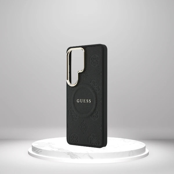 Dėklas Guess Saffiano Peony Embossed Ring MagSafe do Samsung Galaxy S26 Ultra juoda aprašymas - Prekės nuotrauka