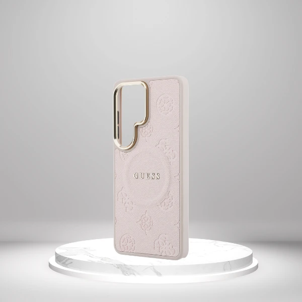Dėklas Guess Saffiano Peony Embossed Ring MagSafe do Samsung Galaxy S26 Ultra rožinė aprašymas - Prekės nuotrauka