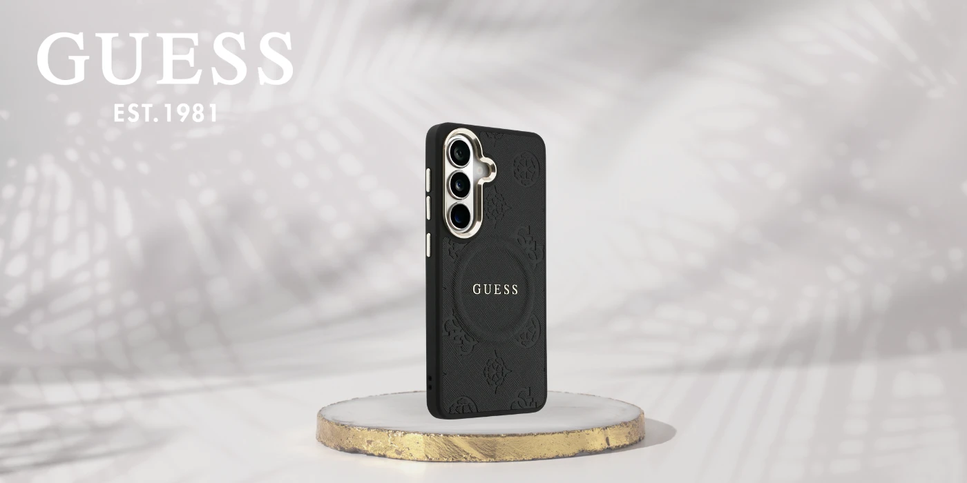 Dėklas Guess Saffiano Peony Embossed Ring MagSafe do Samsung Galaxy S26+ juoda aprašymas - Prekės nuotrauka