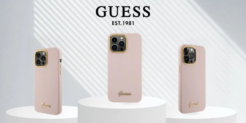 Guess Silikoninis Script Metal Logo & Frame Apple iPhone 16 Pro Max - dėklas telefonui rožinės spalvos aprašymas - Prekės nuotrauka
