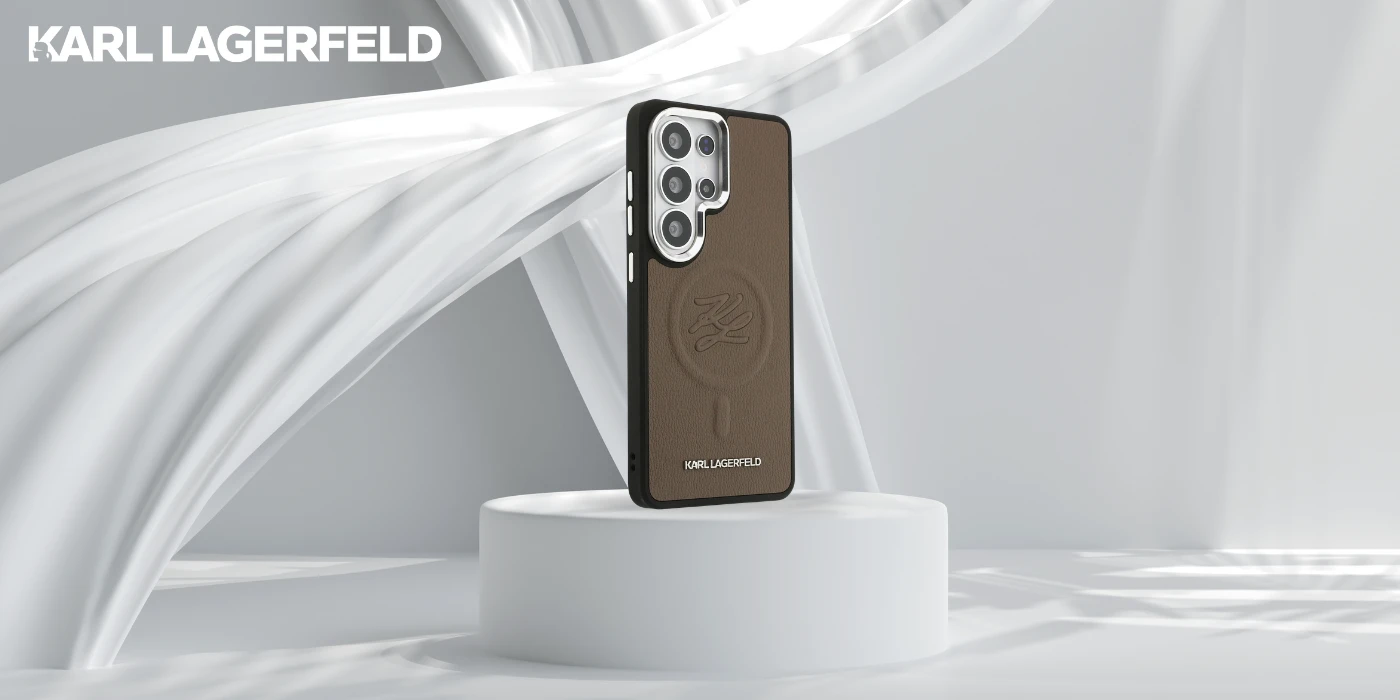 Karl Lagerfeld 412 vnt. įspaustų žiedo inicialų „MagSafe“ dėklas, skirtas „Samsung Galaxy S26 Ultra“, rudas aprašymas - Prekės nuotrauka