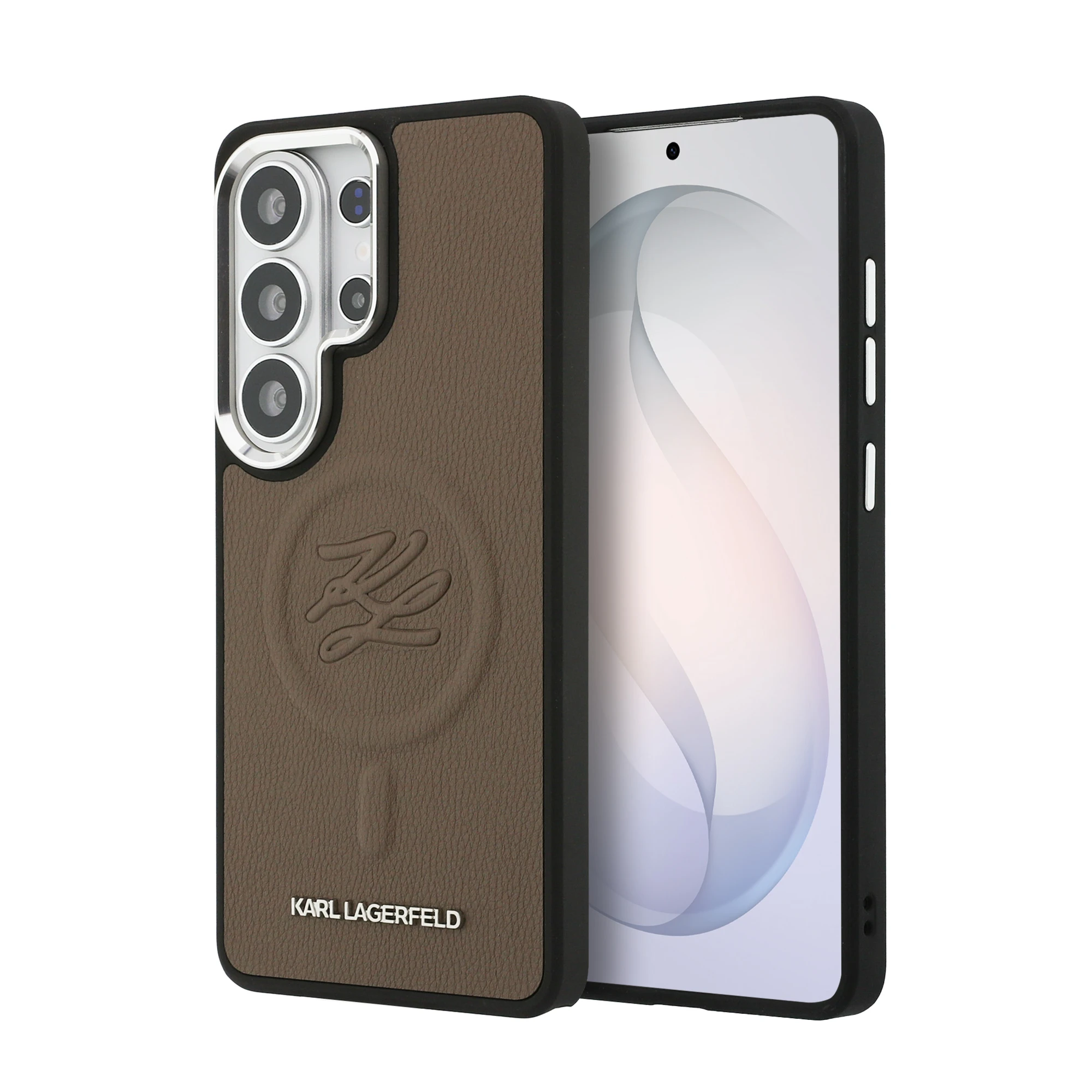 Karl Lagerfeld 412 vnt. įspaustų žiedo inicialų „MagSafe“ dėklas, skirtas „Samsung Galaxy S26 Ultra“, rudas aprašymas - Prekės nuotrauka