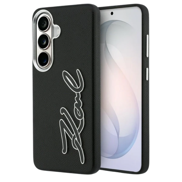 Dėklas Karl Lagerfeld Grained Signature Metal Resin Logo do Samsung Galaxy S26 juoda aprašymas - Prekės nuotrauka