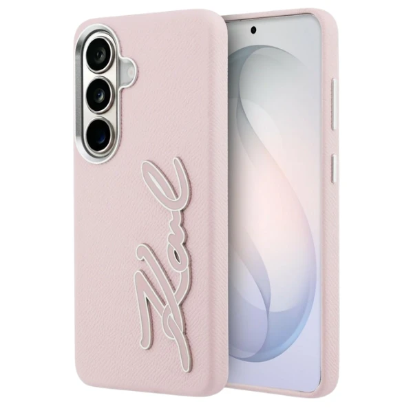 Dėklas Karl Lagerfeld Grained Signature Metal Resin Logo do Samsung Galaxy S26 rožinė aprašymas - Prekės nuotrauka