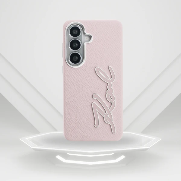 Dėklas Karl Lagerfeld Grained Signature Metal Resin Logo do Samsung Galaxy S26 rožinė aprašymas - Prekės nuotrauka
