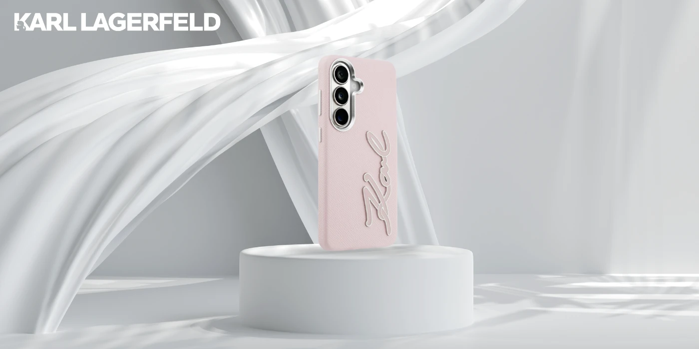 Dėklas Karl Lagerfeld Grained Signature Metal Resin Logo do Samsung Galaxy S26 rožinė aprašymas - Prekės nuotrauka